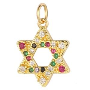 Star of David Charm with Cubic Zirconia Gold Tone Copper